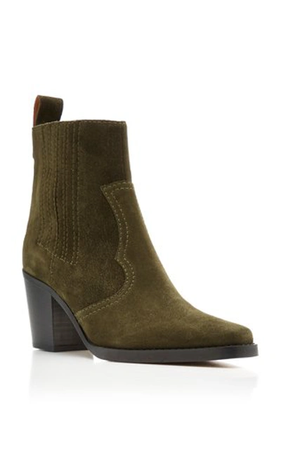 Shop Ganni Suede Ankle Boots In Green