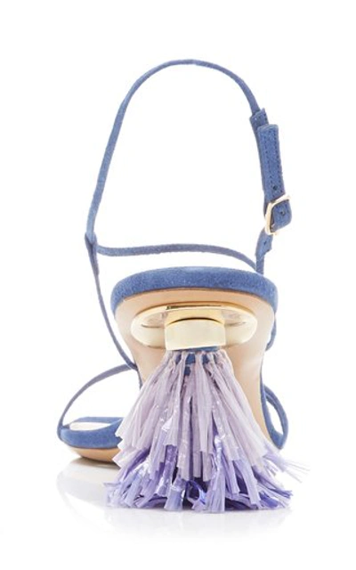 Shop Jacquemus Raphia Embellished Strappy Suede Sandals In Blue