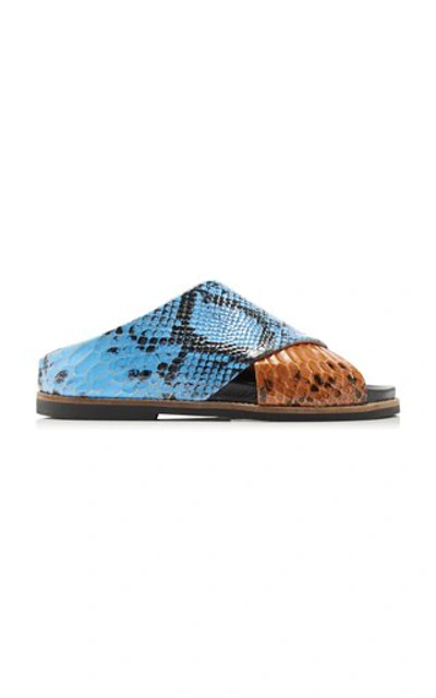 Shop Ganni Two Tone Leather Slides In Multi