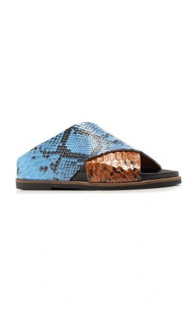 Shop Ganni Two Tone Leather Slides In Multi