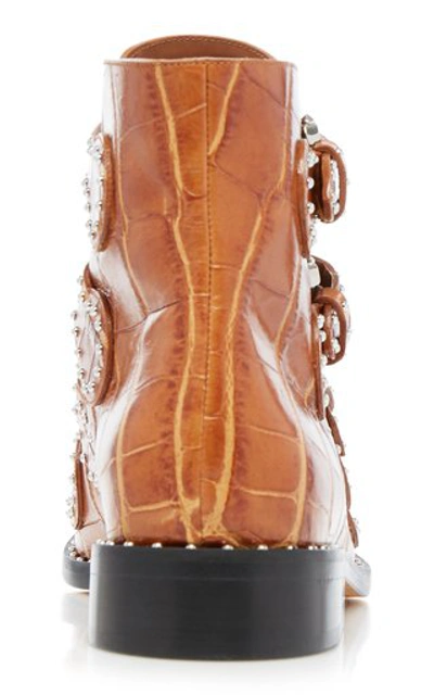 Shop Givenchy Studded Croc-effect Leather Ankle Boots In Brown