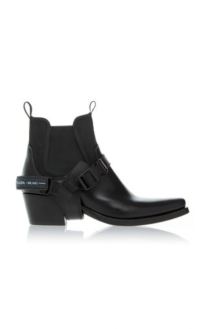 Shop Prada Western Leather Ankle Boot In Black