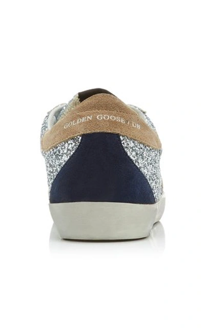 Shop Golden Goose Superstar Distressed Glittered Leather Sneakers In Silver