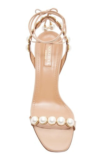 Shop Aquazzura Mae Faux-pearl-embellished Leather Sandals In Neutral