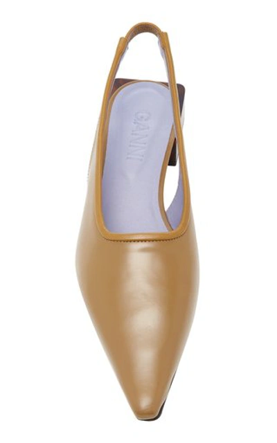 Shop Ganni Leather Slingback Pumps In Yellow