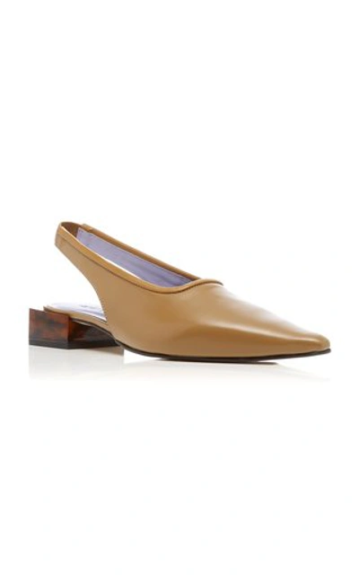 Shop Ganni Leather Slingback Pumps In Yellow