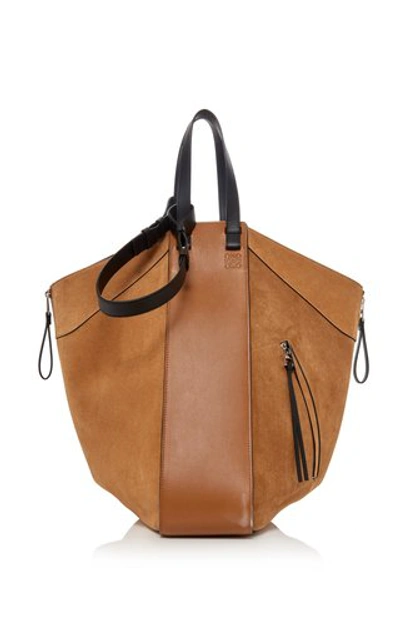 Shop Loewe Hammock Large Suede And Leather Tote In Tan