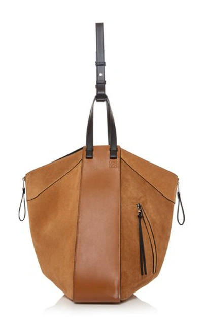 Shop Loewe Hammock Large Suede And Leather Tote In Tan