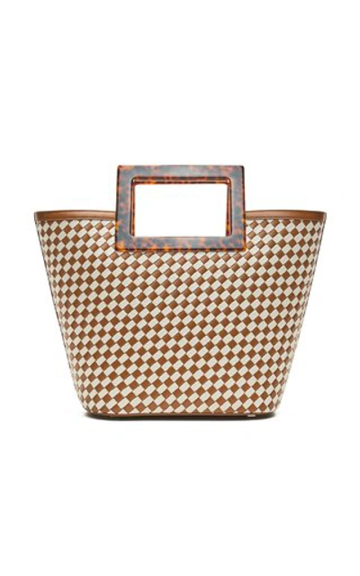 Shop Marina Raphael Riviera Two-tone Woven Canvas Tote In Brown