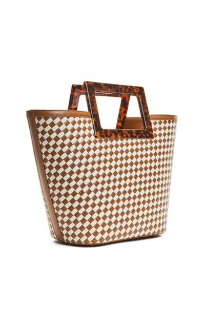 Shop Marina Raphael Riviera Two-tone Woven Canvas Tote In Brown