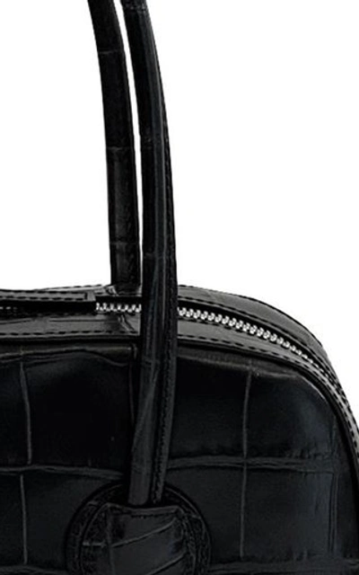 Bessette Bag w/ Cross Strap in Black Shiny Croco by MARGESHERWOOD