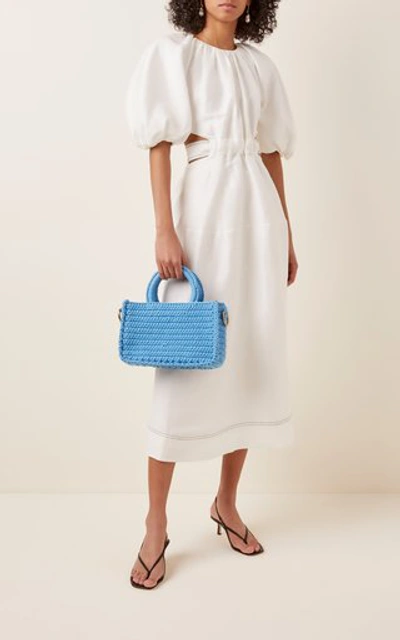 Shop Mizele Muze Braided Cotton Top-handle Bag In Blue