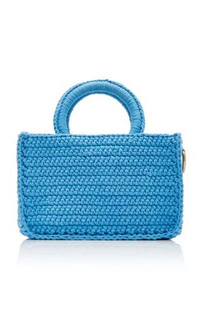 Shop Mizele Muze Braided Cotton Top-handle Bag In Blue