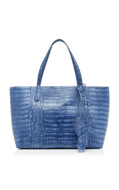 Shop Nancy Gonzalez Erica Medium Crocodile Zipper Bag In Blue