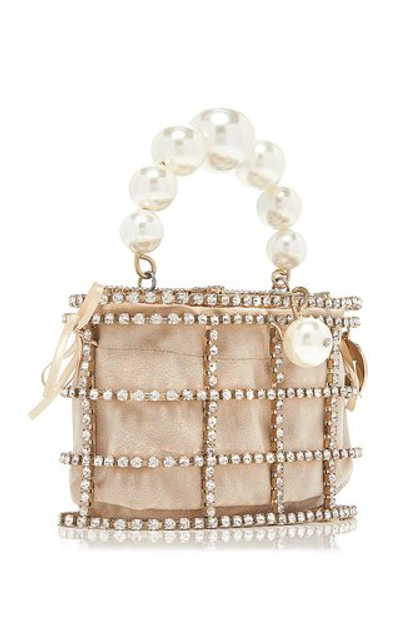 Shop Rosantica Mini Holli Pearl Caged Top Handle Bag In Gold