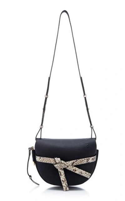 Shop Loewe Gate Python And Leather Shoulder Bag In Black