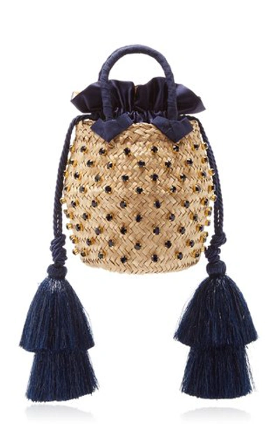 Shop Silvia Tcherassi Carol Palm Top Handle Bag In Navy