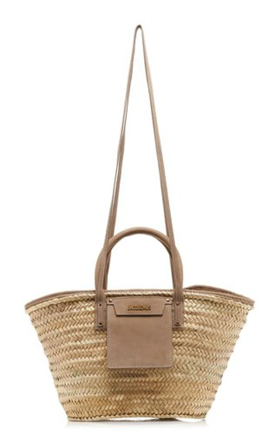 Shop Jacquemus Le Panier Soleil Leather-trimmed Straw Tote In Neutral