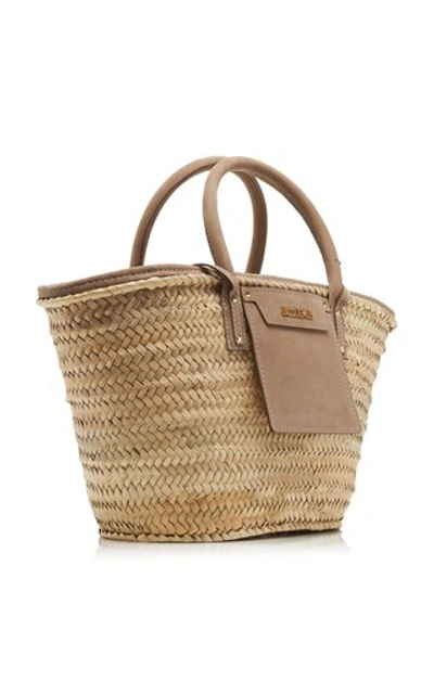 Shop Jacquemus Le Panier Soleil Leather-trimmed Straw Tote In Neutral