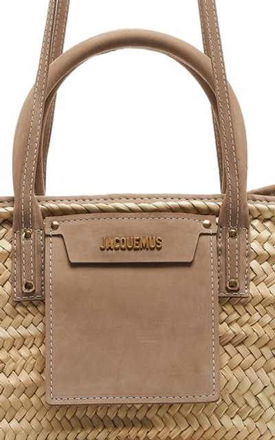 Shop Jacquemus Le Panier Soleil Leather-trimmed Straw Tote In Neutral