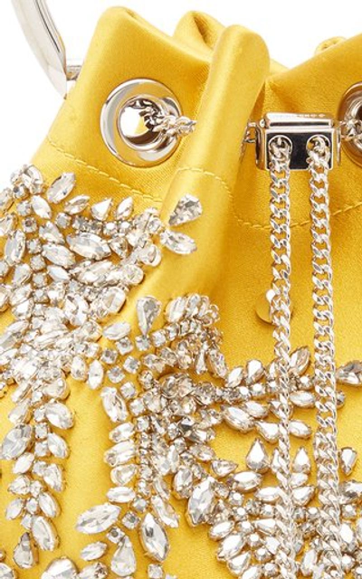 Shop Jimmy Choo Bon Bon Crystal-embellished Satin Bucket Bag In Yellow