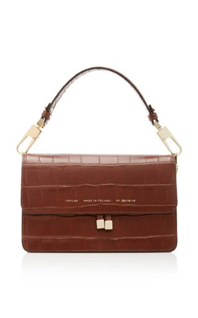 Shop Chylak Croc-effect Leather Shoulder Bag In Brown