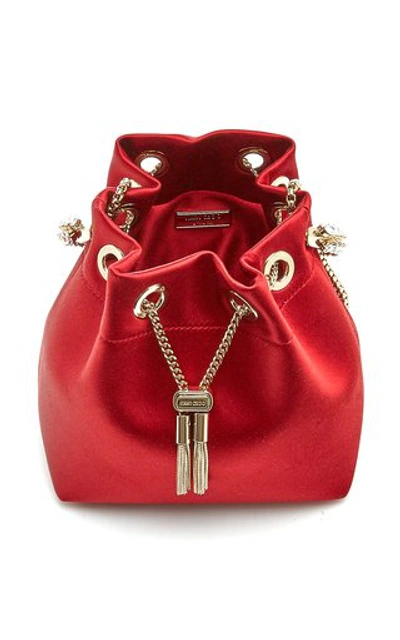 Shop Jimmy Choo Bon Bon Embellished Satin Top Handle Bag In Red