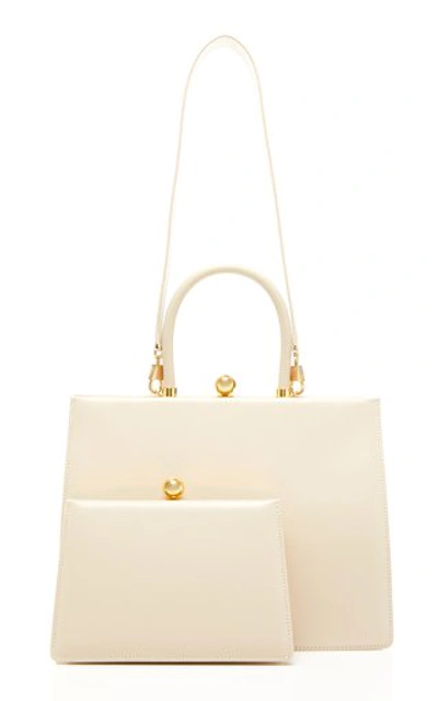 Shop Ratio Et Motus Twin Frame Leather Top Handle Bag In White