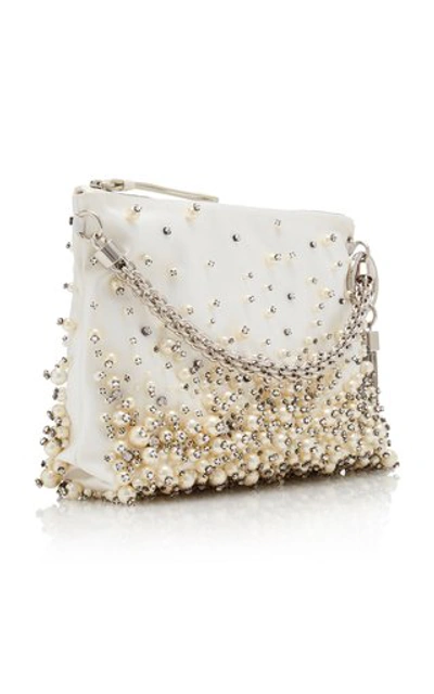 Shop Jimmy Choo Callie Pearl-embroidered Satin Handbag In Ivory