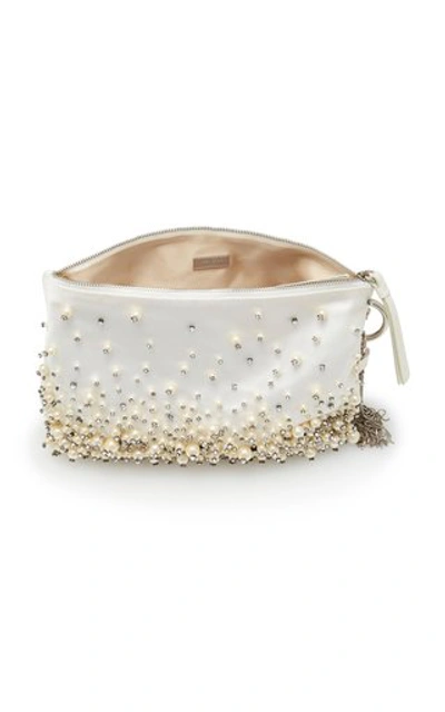 Shop Jimmy Choo Callie Pearl-embroidered Satin Handbag In Ivory