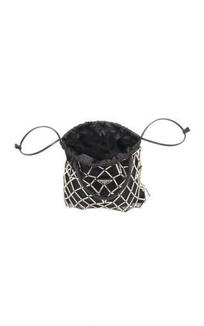 Shop Prada Net-detailed Nylon Drawstring Top Handle Bag In Silver