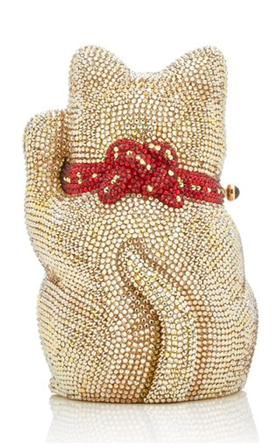 Shop Judith Leiber Beckoning Cat Crystal Novelty Clutch In Gold