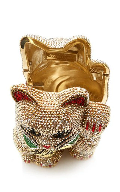 Shop Judith Leiber Beckoning Cat Crystal Novelty Clutch In Gold