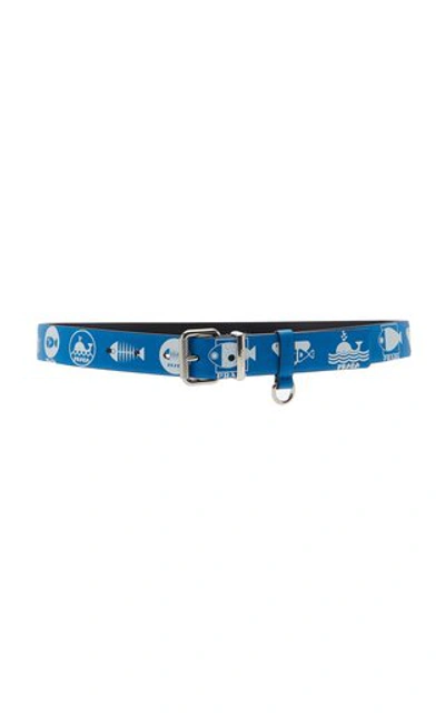 Shop Prada Whale-print Saffiano Leather Belt In Blue