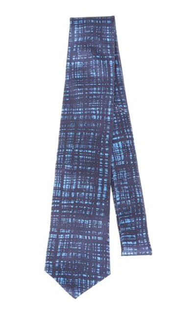 Shop Prada Printed Silk Tie In Blue