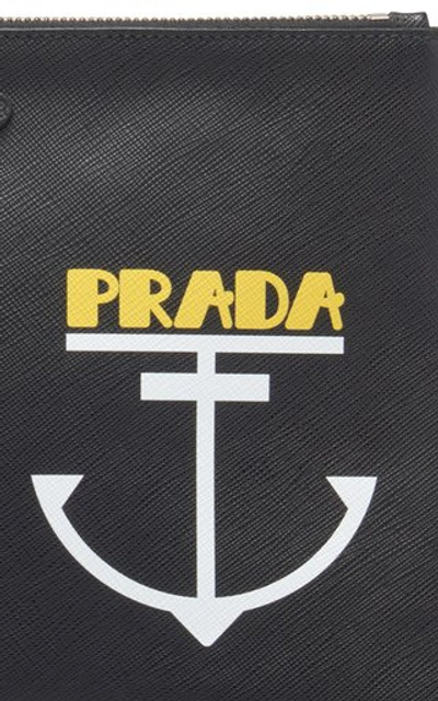 Shop Prada Printed Logo Zip Pouch  In Black