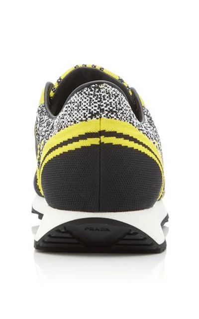 Shop Prada Embroidered Stretch-knit Sneakers In Yellow