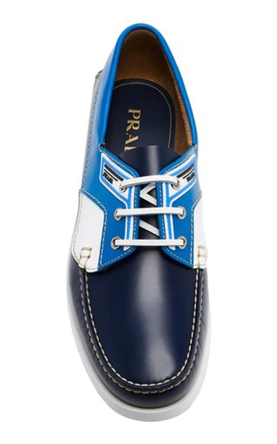 Shop Prada Color-blocked Leather Boat Shoes In Blue