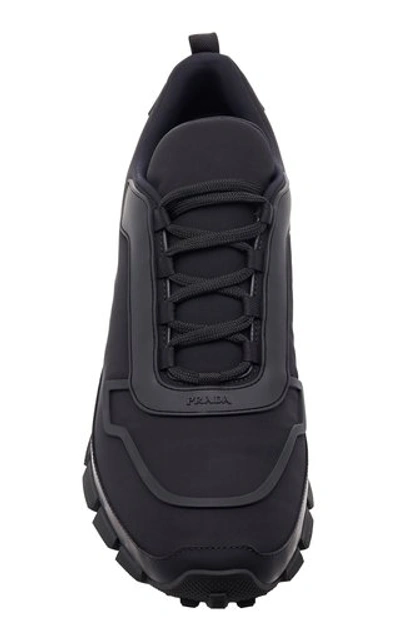 Shop Prada Rubber-trimmed Neoprene Sneakers In Black