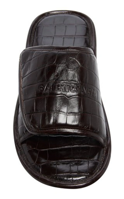 Shop Balenciaga Home Croc-embossed Leather Sandal In Black