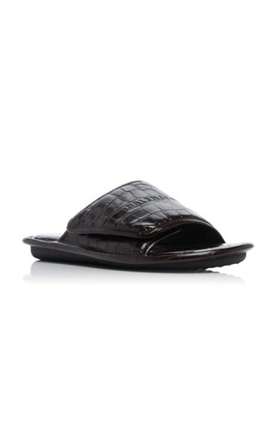Shop Balenciaga Home Croc-embossed Leather Sandal In Black