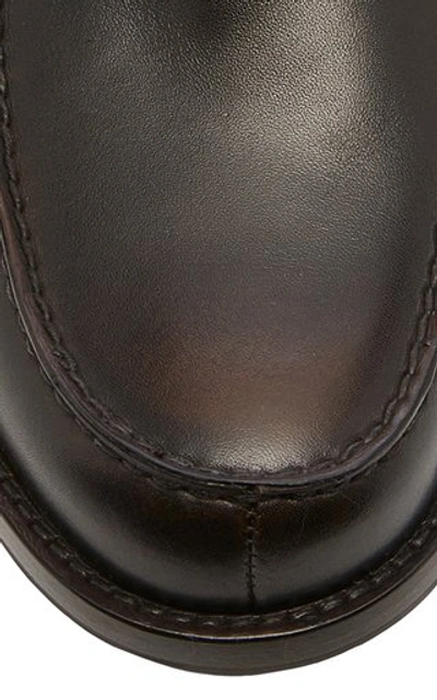 Shop Prada Vitello Bristol Leather Penny Loafers In Brown