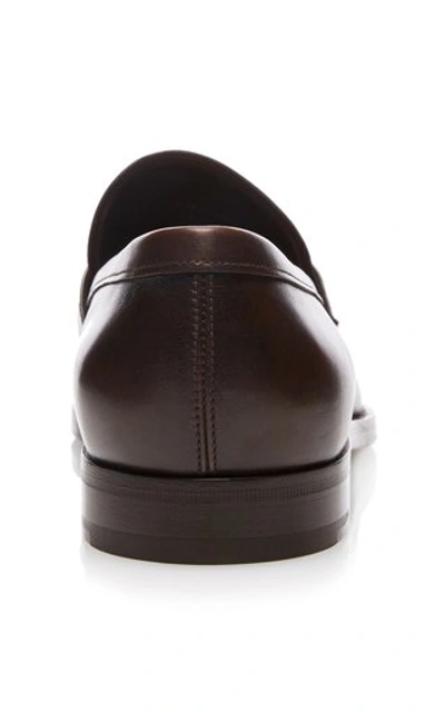 Shop Prada Vitello Leather Loafers In Brown