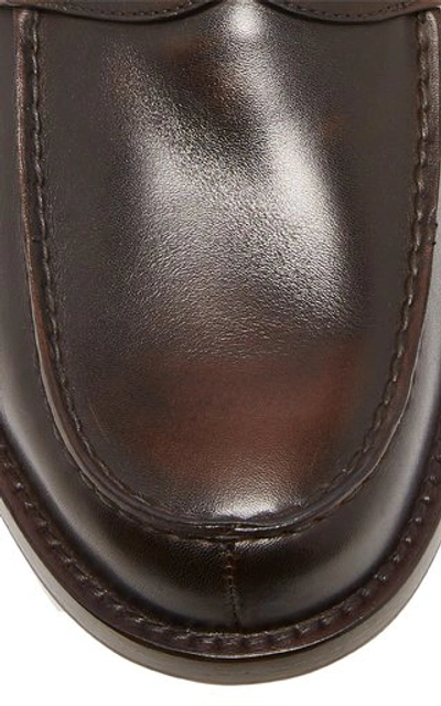 Shop Prada Vitello Leather Loafers In Brown