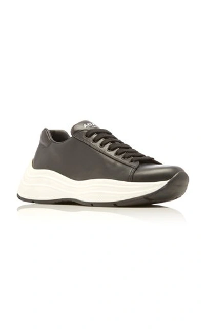 Shop Prada Barca Leather Sneakers In Black