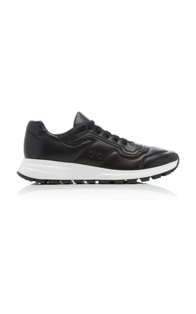 Shop Prada Leather Sneakers In Black