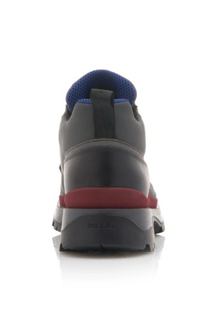 Shop Prada Leather-trimmed Neoprene Sneakers In Grey