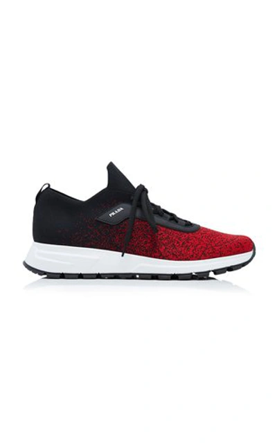 Shop Prada Knit 2 Mesh And Rubber Sneakers In Red