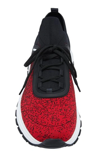 Shop Prada Knit 2 Mesh And Rubber Sneakers In Red