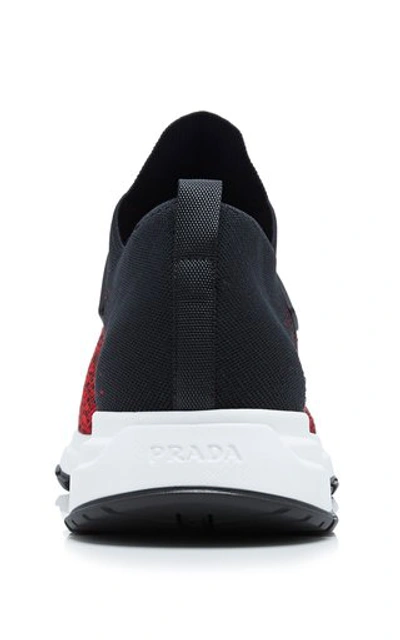 Shop Prada Knit 2 Mesh And Rubber Sneakers In Red